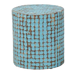 Juliette 15.7 in. Sky Blue Round Coconut Shell End Table