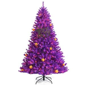6 ft. Pre -Lit Purple Artificial Christmas Tree Halloween Tree with Mini Pumpkins