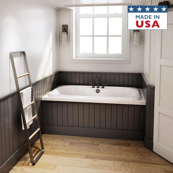 MARINEO 66 in. x 42 in. Acrylic Rectangular Drop-in Center Drain Whirlpool Bathtub Chroma in White