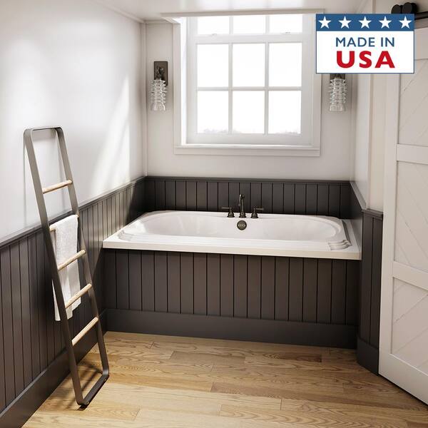 MARINEO 66 in. x 42 in. Acrylic Rectangular Drop-in Center Drain Whirlpool Bathtub Chroma in White