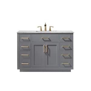 Ivy 48 in. Bath Vanity in Gray with Carrara Marble Vanity Top in White with White Basin
