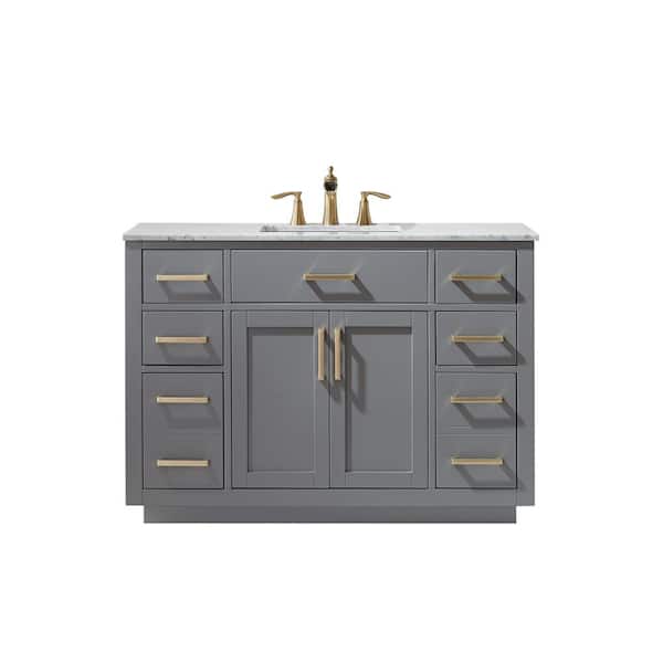 Altair Ivy 48 in. Bath Vanity in Gray with Carrara Marble Vanity Top in White with White Basin