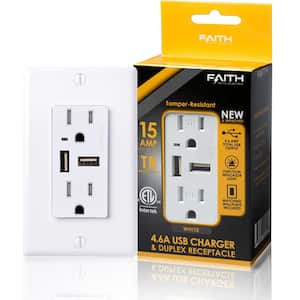 15 Amp Decorator Tamper-Resistant Duplex Outlet and 4.6 Amp USB Charger Receptacle, Wall Plate Included, White (10-Pack)