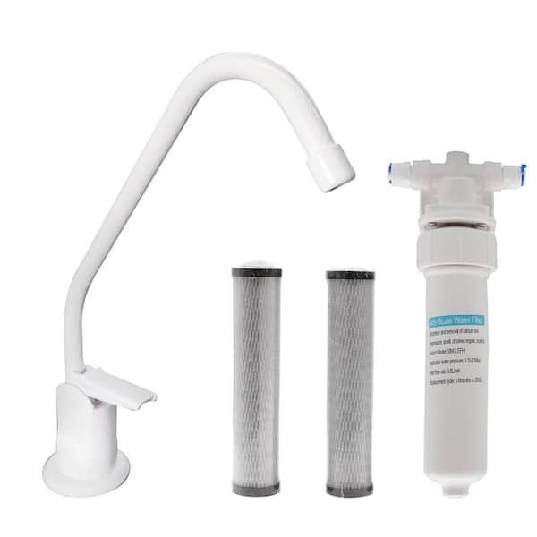 Westbrass 8 in. Touch-Flo Style Cold Water Dispenser Faucet Kit with In-line Filter and 2-Pack Cartridges, Powder Coat White
