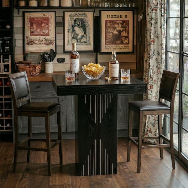 Kearsten 35.43 in. H x 31.5 in. W Black Wood Square Bar Table, Bar Height Table, Bistro Table, Modern Small Dining Table