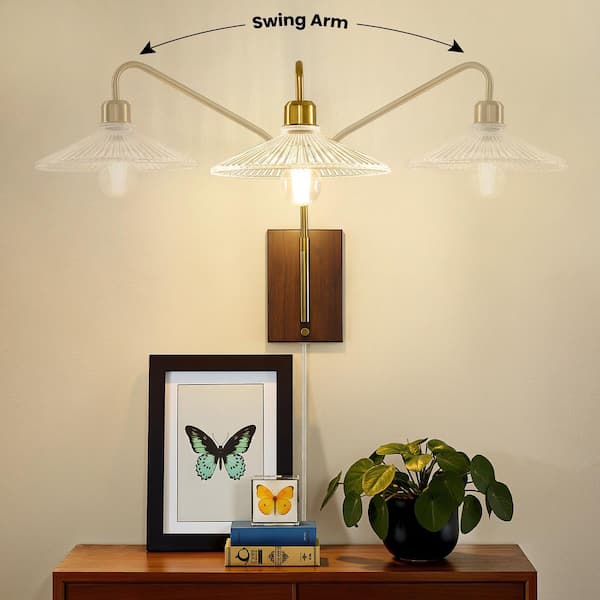 KAISITE 1-Light Gold Mid Century Swing Arm Wall Lamp Light with