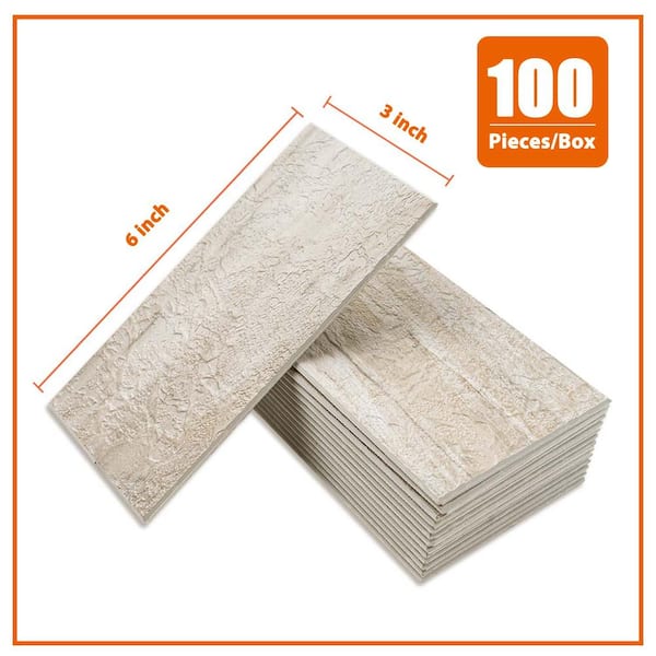 3 in. x 5.9 in. x 0.12 in. Beige Peel and Stick Backsplash, PVC Subway Tile, 100 Tiles, Covered 12 sq. ft.