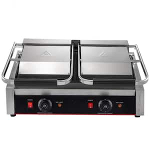 Commercial Sandwich Panini Press 3600-Watt Non-Stick Surface Commercial Panini Grill Double Grooved Plates, Silver