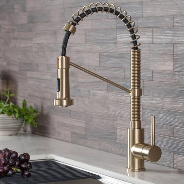 KRAUS Bolden Single-Handle Pull-Down Sprayer Kitchen Faucet with Dual Function Sprayhead in Brushed Gold