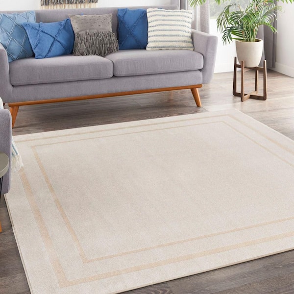 Essentials Ivory Gold 9 ft. x 9 ft. Solid Contemporary Square Area Rug