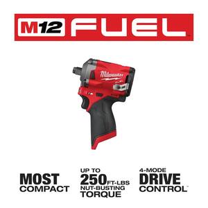 M12 12V Li-Ion Cordless Grease Gun Kit with Stubby 1/2 in. Impact Wrench, One 3.0 Ah Battery, Charger and Tool Bag