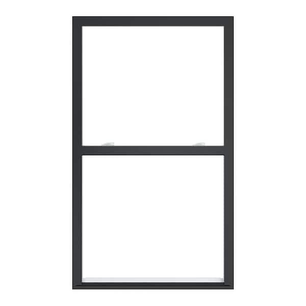 35.5 in. x 59.5 in. 60-Series Black Exterior and White Interior Single Hung HPSC Glass Vinyl Window with Grids