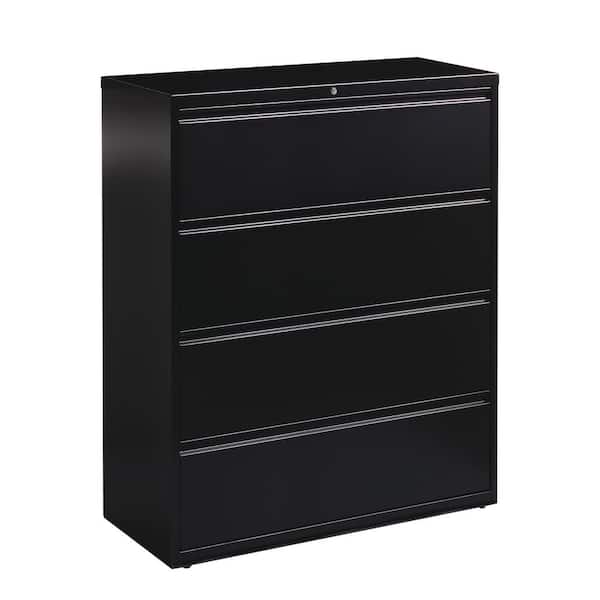 Hirsh 42 in. W 4-Drawer Black Metal Lateral File Cabinet for Home and Office, Holds Letter, Legal and A4 Hanging Folders