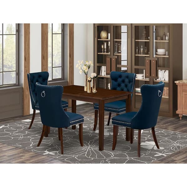 5-Piece Antique Walnut Finish Solid Wood Top-Rectangular Dining Room Set-Seats 4