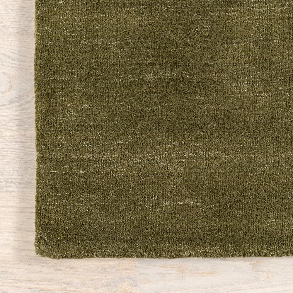 Verdant Green Handmade Wool and Viscose Rectangular Rug
