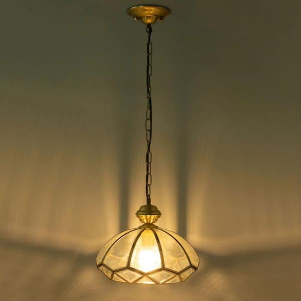 OUKANING 1-Light Gold Modern Shaded Pendant Light with Clear Glass