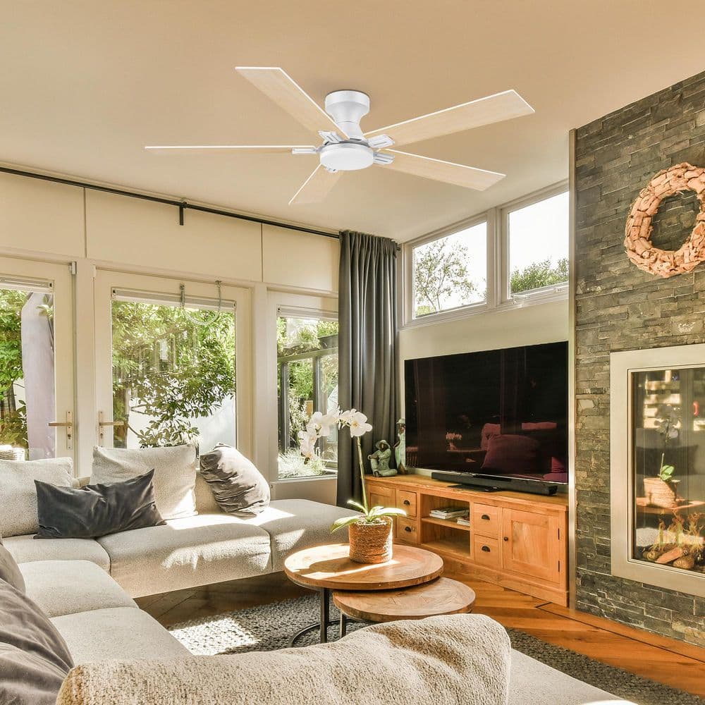 52 in. White 5 Blades Flush Mount Ceiling Fan with LED Lights, Remote, Voice Control Via Alexa Included price history on PriceWatchPro