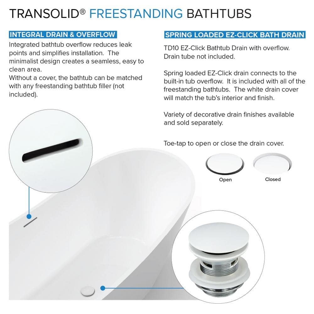 Finley 59" Marble Gray and White Acrylic Freestanding Soaking Tub