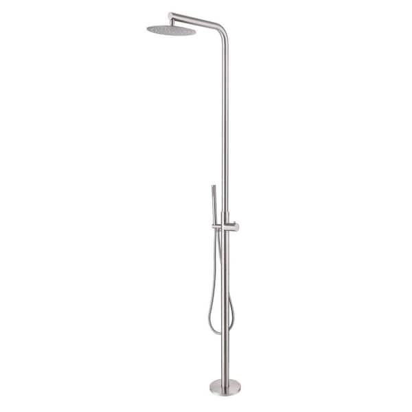 Single Handle 1-Spray Outdoor Freestanding Shower Faucet Kit with Hand Shower 3 GPM Outside Shower Set in Brushed Nickel