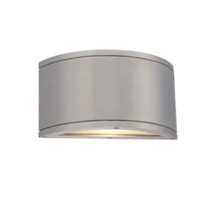 Tube 1-Light Brushed Aluminum Hardwired LED Light Indoor or Outdoor Half Wall Cylinder Sconce