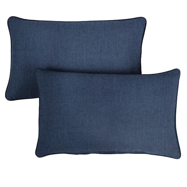 SORRA HOME Sunbrella Indigo Blue Rectangular Outdoor Corded Lumbar Pillows (2-Pack)