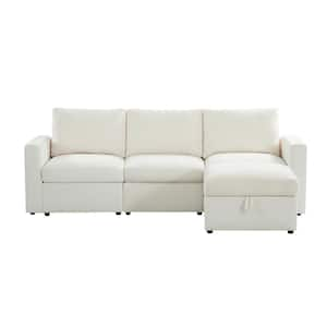 Andrea 98.25 in. W Straight Arm 4-Piece Polyester Storage Sectional Sofa in Beige With Multi-Functional Armrests