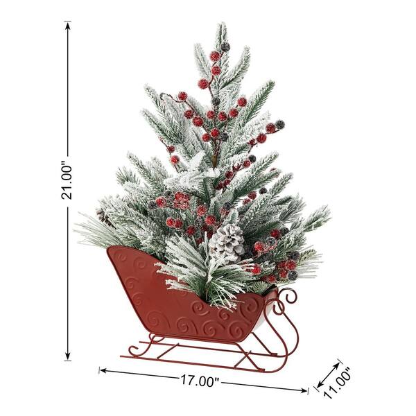Glitzhome 21 in. H Christmas Red Sleigh Frosted Floral Centerpiece