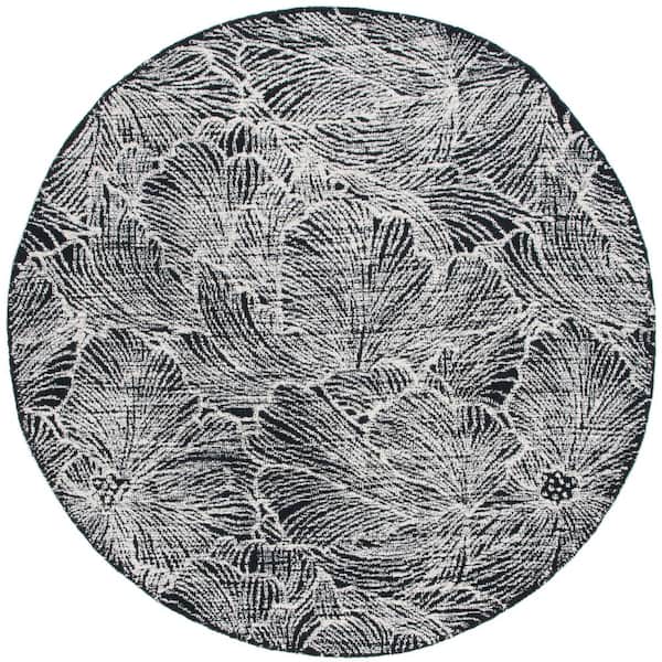 SAFAVIEH Ebony Black/Ivory 6 ft. x 6 ft. Floral Round Area Rug
