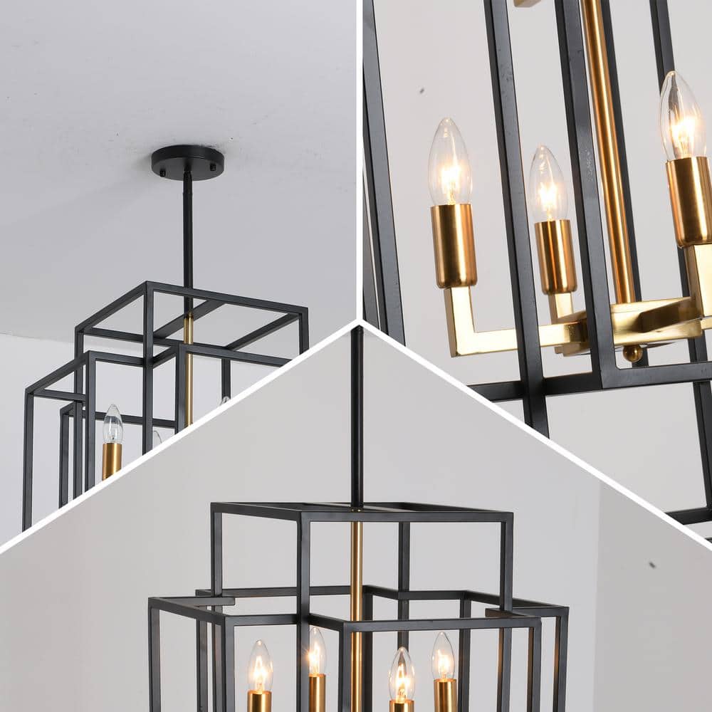 Black and Gold Metal 12-Light Lantern Chandelier