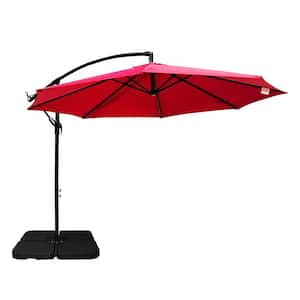10 ft. Steel Cantilever Offset Patio Umbrella in Red with Crank and Base