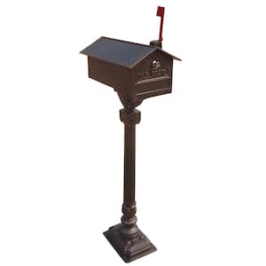 Bronze and Black Weather Resistant Solid Heavy Cast Aluminum Flag with Number Plate Mailbox