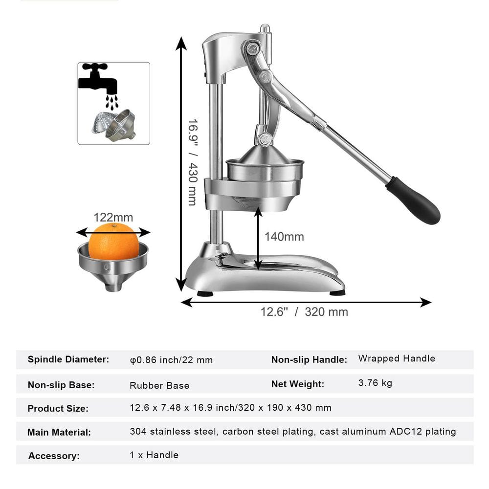 Stainless Steel Manual Citrus Juicer with Ergonomic Handle