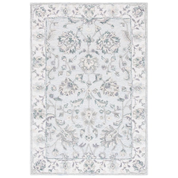 SAFAVIEH Glamour Light Blue/Ivory 4 ft. x 6 ft. Floral Border Area Rug