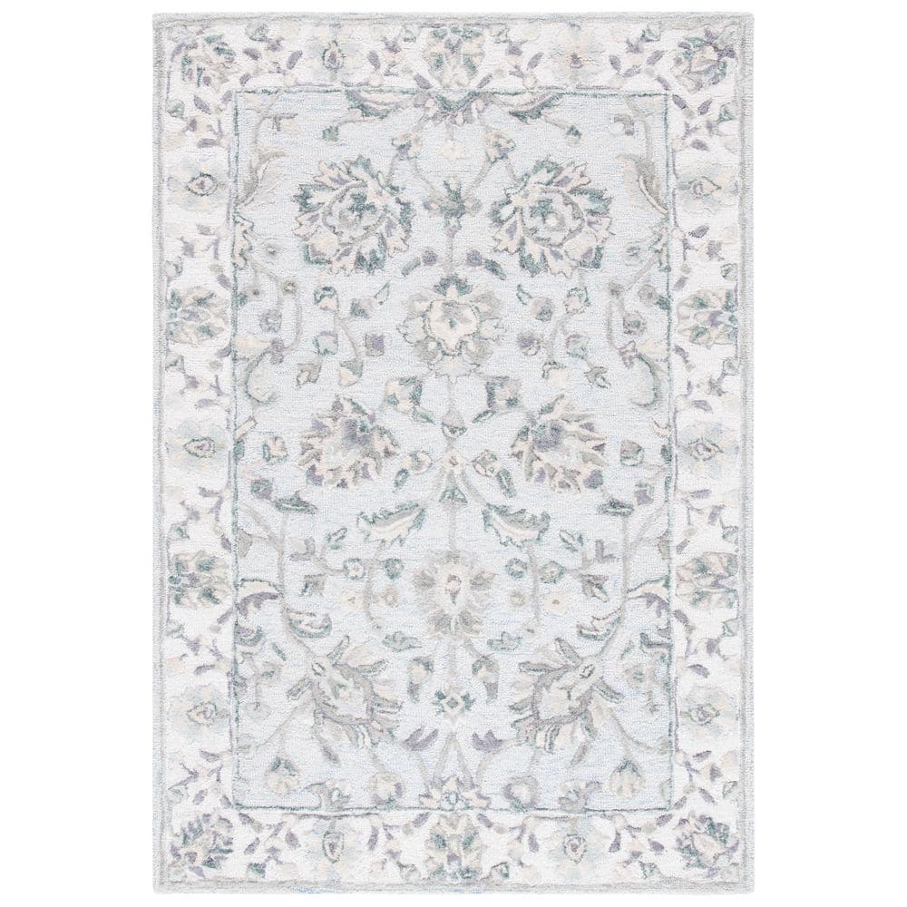 SAFAVIEH Glamour Light Blue/Ivory 5 ft. x 8 ft. Floral Border Area Rug ...