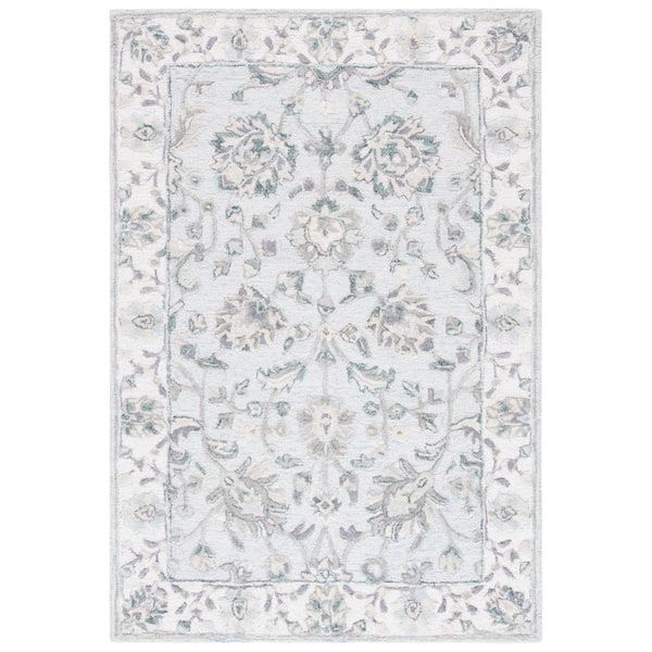 SAFAVIEH Glamour Light Blue/Ivory 5 ft. x 8 ft. Floral Border Area Rug