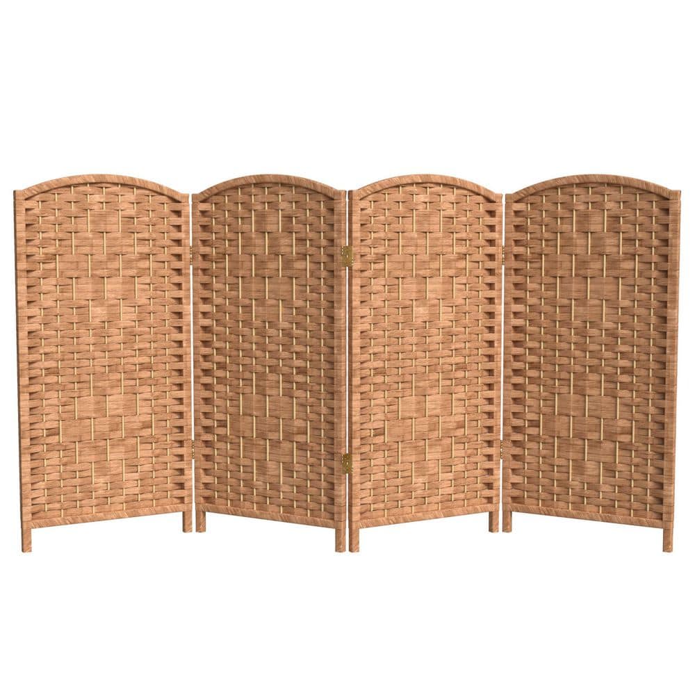 3 Ft Natural Woven Plant Fiber Folding Screen with 4 Panels