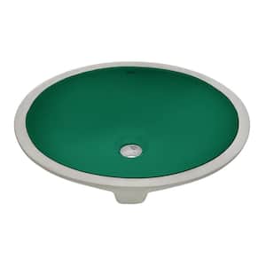 Krona 16 in. x 13 in . Undermount Bathroom Sink in Emerald Green Oval Porcelain Ceramic with Overflow