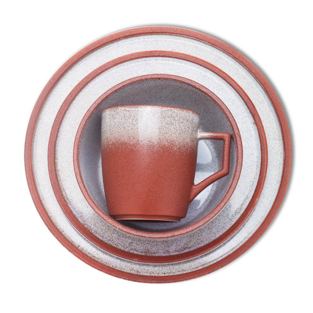 Vince Red and White Ceramic 16-Piece Dinnerware Set