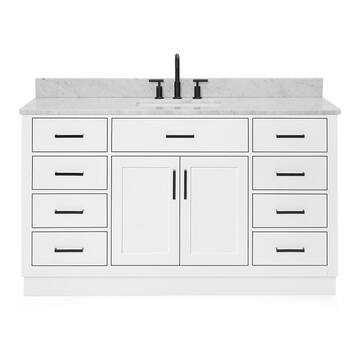 ARIEL Hepburn 60 in. W x 22 in. D x 35.25 in. H Bath Vanity in White with Carrara Marble Vanity Top in White with White Basin T061SCW2RVOWHT