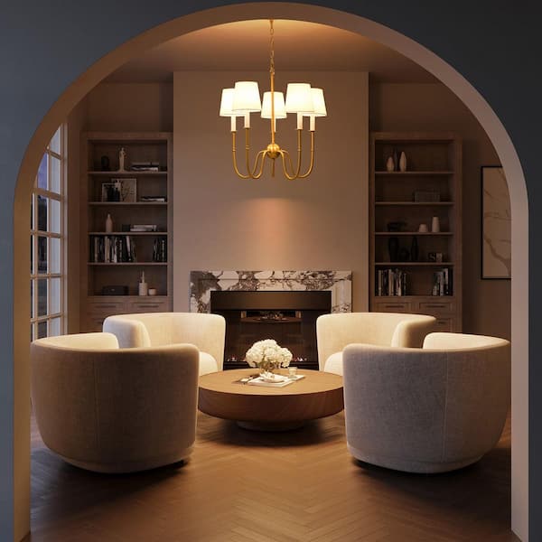Rennnsan Charvic 23.6-in 5-Light Brushed Gold Fabric Shade