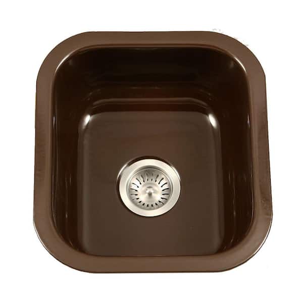 HOUZER Porcela Series Undermount Porcelain Enamel Steel 16 in. Single Bowl Kitchen Sink in Espresso