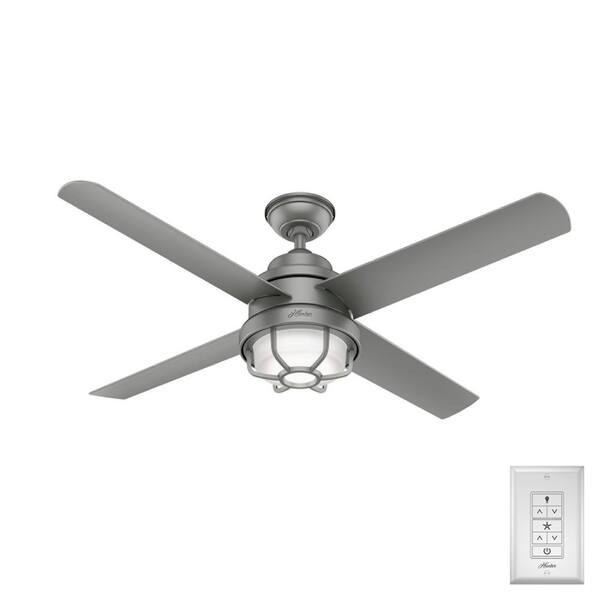Hunter Searow 54 in. LED Outdoor Matte Silver Ceiling Fan with Light Kit and Wall Control