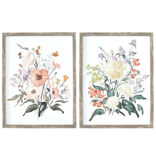 STYLEWELL KIDS Watercolor Floral Framed Wall Art (Set of 2) (17 in