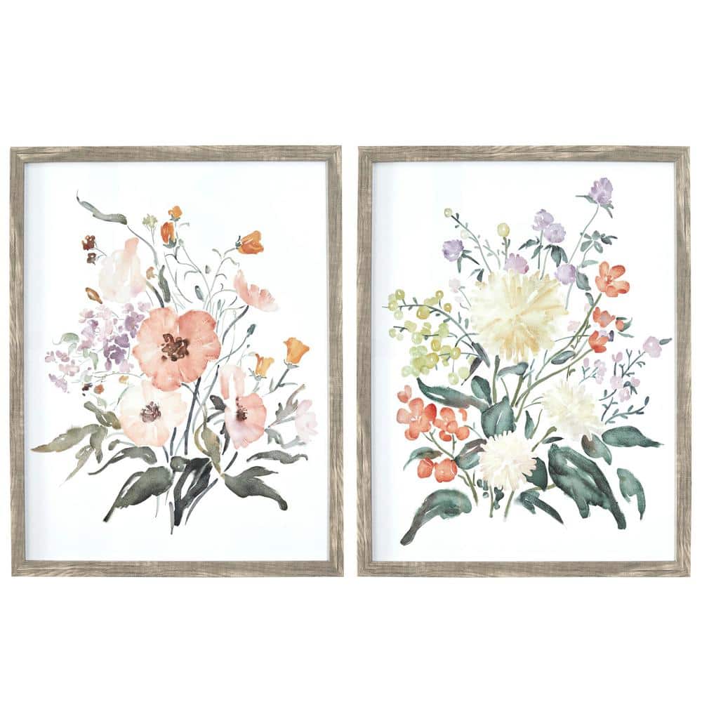 StyleWell Kids Watercolor Floral Framed Wall Art (Set of 2) (17 in. W x ...