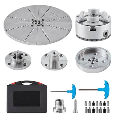 KP965 Lathe Chuck, 4-Jaw 3.75 in. Diameter, Metal Lathe Chuck Turning Machine Accessories with 5 Sets of Jaws