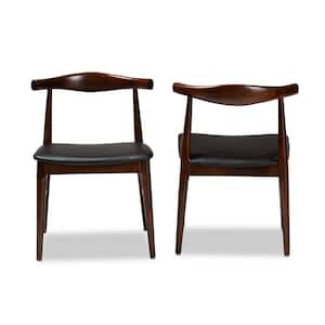 Eira Black and Walnut Faux Leather Dining Chair (Set of 2)