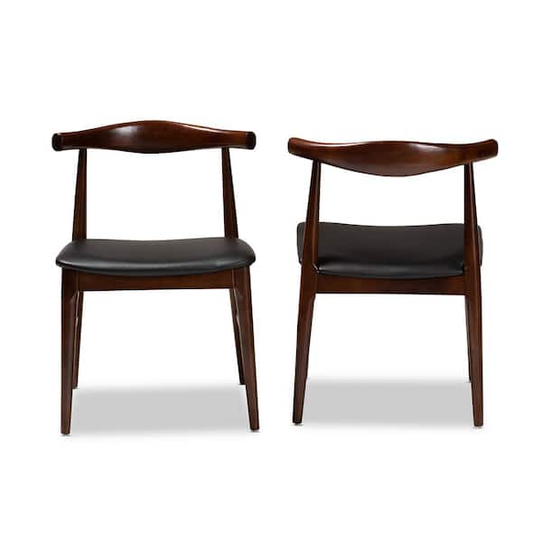 Baxton Studio Eira Black and Walnut Faux Leather Dining Chair (Set of 2)