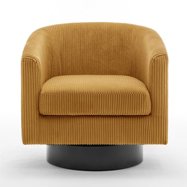 Uixe Orange Corduroy Fabric Upholstered 360°Swivel Arm Chair With Wood Base(Set of 1)