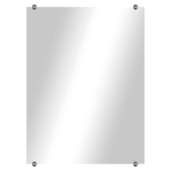 Unbranded Modern Rustic (21in. W x 27in. H) Frameless Rectangular Beveled Wall Mirror with Chrome Round Clips