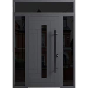0130 60 in. x 96 in. Left-hand/Inswing 3 Sidelights Tinted Glass Grey Steel Prehung Front Door with Hardware